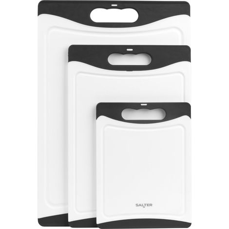 Salter Set di taglieri in plastica da 3 pezzi - Set di 3 taglieri su entrambi i lati, antiscivolo, facile da pulire, lavabile in lavastoviglie, preparazione di cibi, piccolo, medio e grande (1/5)