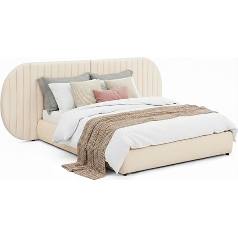 Lit-coffre complet avec tête de lit modulable Cocon 160x200cm Tissu Beige