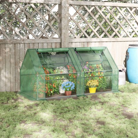 Invernadero de jardín con 2 cubiertas de PE y 4 ventanas enrollables, invernadero para huerto de verduras, plantas y flores, estructura de acero, 180x90x90cm, verde