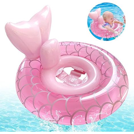 Chaise de natation pour enfant sirène rose avec motif queue et écailles – Siège de natation anti-inclinaison sûr pour bébés et tout-petits de 0 à 5 ans (1/5)