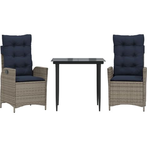 3 Piece Garden Dining Set with Cushions Grey Poly Rattan vidaXL (1/5)