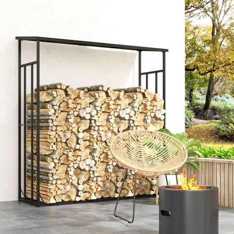 Leñera exterior con capacidad de carga máxima de 2000 kg, cubierta impermeable incluida, medidas 185 x 62 x 184 cm, color negro. (1/5)