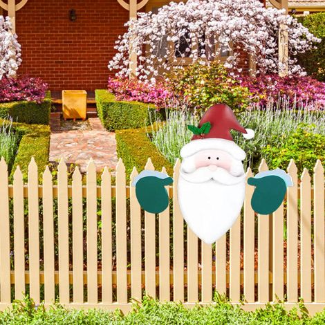 Lot de 3 décors de jardin Père Noël et bonhomme de neige pour clôture de Noël, panneau décoratif inclus (1/5)
