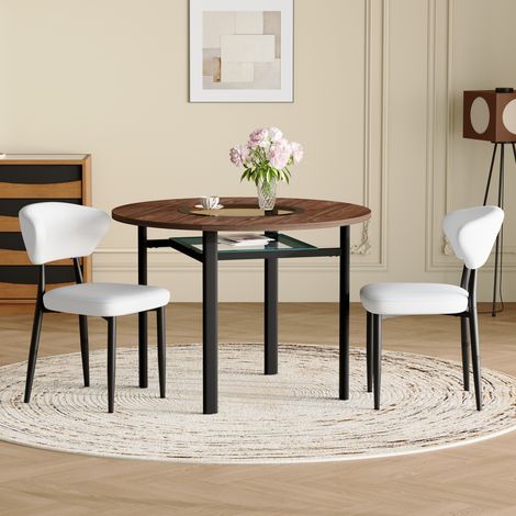 Conjunto de mesa y sillas mesa de comedor redonda con 2 sillas blanco 100x100x76 cm acabado veta madera (1/5)