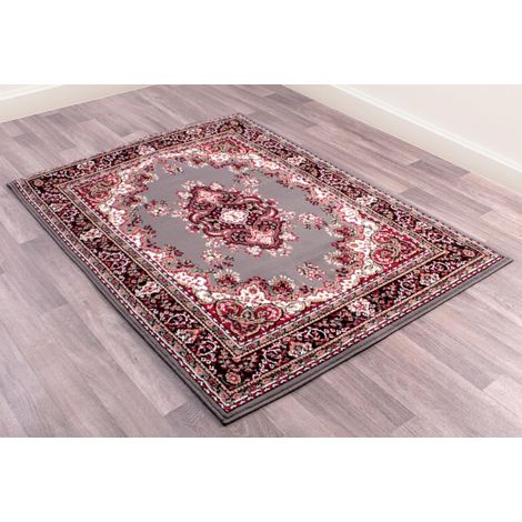 Traditional Poly Lancashire Oriental Rug Grey Large Carpet 160 x 230 cm (5'3"x7'7") (1/4)