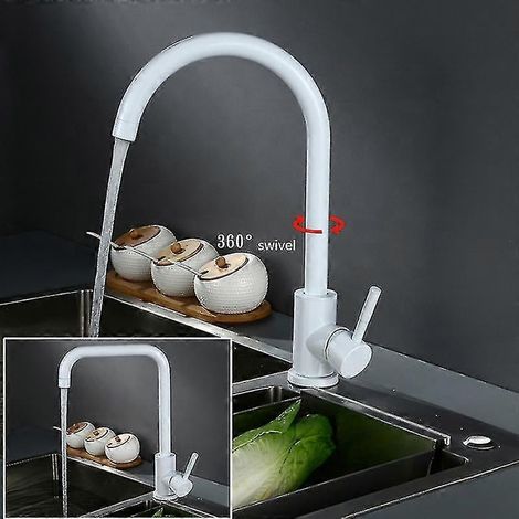Robinet de cuisine monocommande en acier inoxydable, finition noir mat, diamètre 7 pouces, bec haut et eau chaude (1/5)
