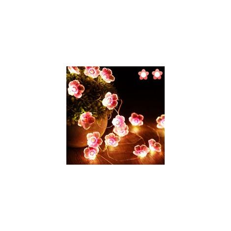 Guirlande lumineuse avec 40 LED en forme de fleur de cerisier rose,  à piles, pour Noël, chambre de fille, chambre à coucher, intérieur, extérieur, mariage, Saint-Valentin