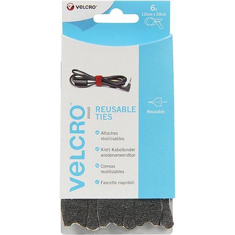 VELCRO® Brand ONE-WRAP® Reusable Ties (6) 12mm x 20cm Black (1/3)