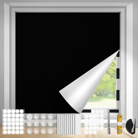300x145cm Volet Interieur Fenetre sans Percage avec 35 Velcros et 12 Ventouses, Film Store Occultant Fenêtre pour Toit, 100% Blackout Matériau Rideau Occultant pour Bébé Chambres (1/5)