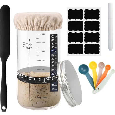 Kit Pain Au Levain 9 Pièces Pot de Fermentation 1000ml Kit Boulangerie Levain Avec Thermomètre Grattoir et Housse pour Pains à Levain Pour Amateurs et Pros (1/5)