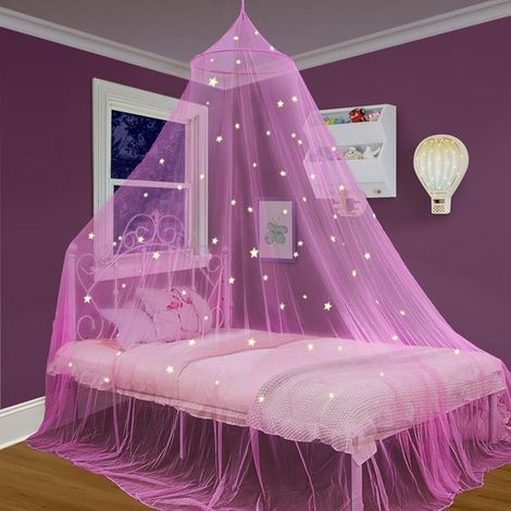 Zanzariera sospesa a forma di cupola 60x250x1250 cm - con stelle fluorescenti luminose - Ideale per letti e materassi per bambini - Facile da montare (1/5)