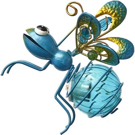Statue d'insecte en fer solaire avec guirlande lumineuse LED décorative, bleue-- (1/5)