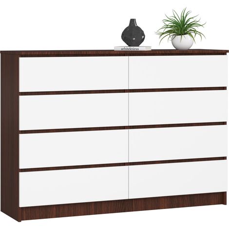 Cómoda AKORD K140 Wenge 138 cm 8 cajones frente en color Blanco 138x40x99 cm