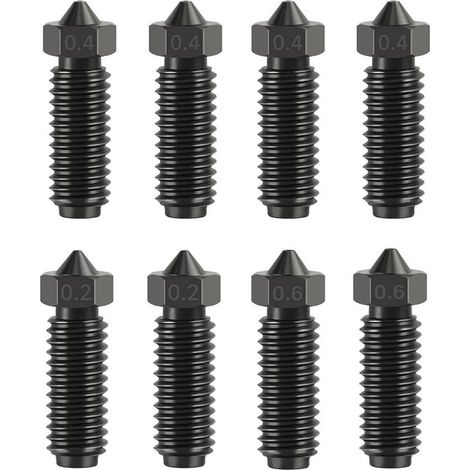 Ricambi per stampanti 3D, 8 ugelli placcati in acciaio (0,2/0,4/0,6 mm), resistenti alle alte temperature, adatti a diverse stampanti 3D.