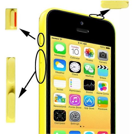Boutons de remplacement jaunes pour iPhone 5C (muet, marche/arrêt et volume) (1/3)