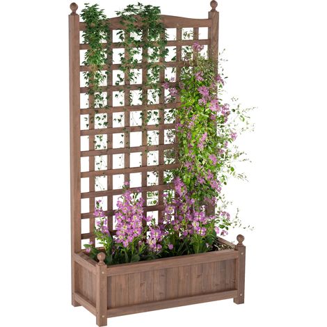 Macetero Outsunny con enrejado - Jardinera - Macetero con patas - Dimensiones: 64 cm de largo x 28 cm de ancho x 120 cm de alto. Incluye sistema de riego. Madera de abeto tratada.