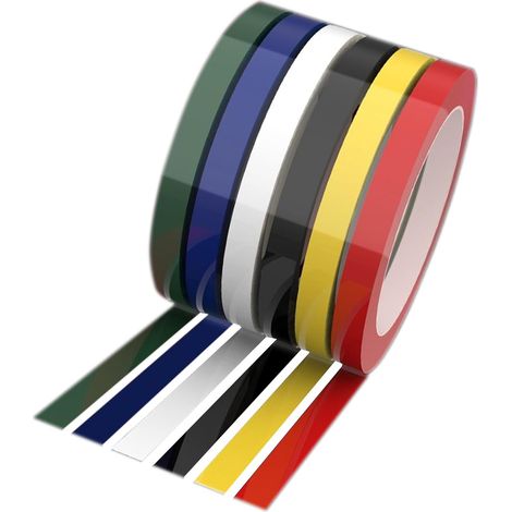 Rouleau de 66 m de long, lot de 6, ruban adhésif graphique de 3 mm (1/8 pouce) de large pour tableau blanc, quadrillage, rayures, art électrique, ruban pour artistes (1/4)