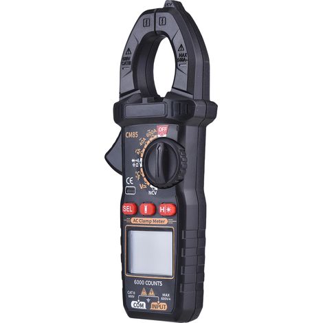 Pince multimètre numérique 600A AC, testeur 6000 comptes avec NCV, mesure tension, courant, capacité, température, test diode, détection sans contact, lampe torche et arrêt auto (1/5)