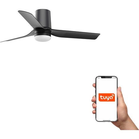 Faro Mini Punt Tub Petit ventilateur de plafond 3 pales noir mat avec éclairage 2700 - 4000 - 6000 K, système intelligent Tuya (1/3)