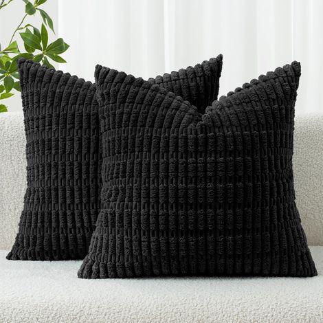 Plüschkissenbezug, schwarz, 45 x 45 cm (ohne Füllung), 2 Stück, Heimdeko, Sofa, Wohnzimmercouch. (1/5)