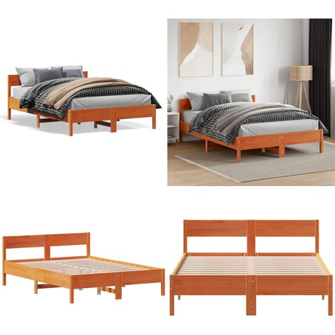 Estructura de cama sin colchón madera maciza marrón 135x190 cm - Estructura de cama - Cama sin colchón