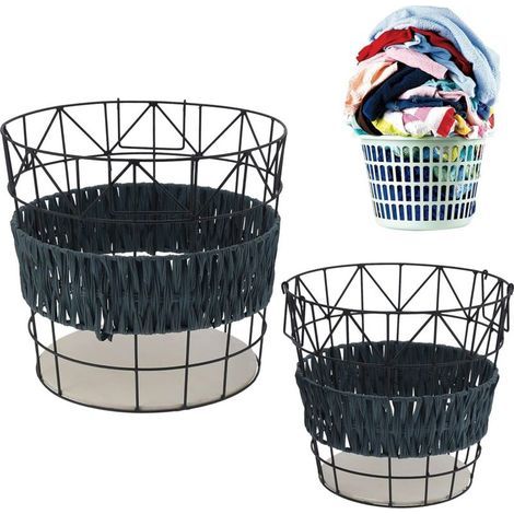 Rosvola 2pcs Corbeille à Linge Panier à Linge Panier de Rangement Panier Linge Sale, 38cm(D) x40cm(H) (1/5)