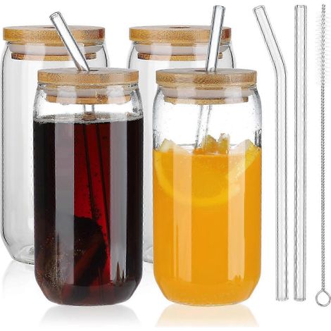 Gobelets Mason Jar résistants, lot de 4 avec couvercles en bambou et pailles en verre 2025 (1/5)