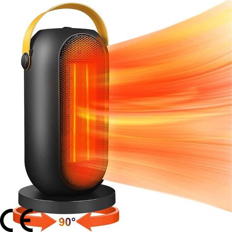 Calefactor cerámico portátil de 1200 W - Silencioso y de bajo consumo - Oscilación de 90° para baños - Calefacción cerámica PTC - 3 niveles de potencia - Ideal para dormitorios y oficinas de hasta 20 