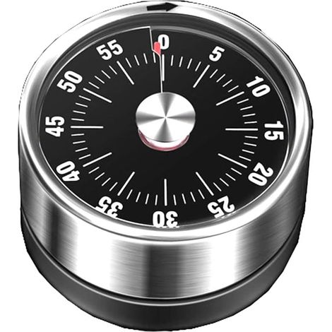 Mechanischer Timer aus Edelstahl, 60 Minuten, Küchengerät, Kochuhr, Wecker, Zähler, manueller Timer für Arbeitszimmer, Dekoration (Schwarz)