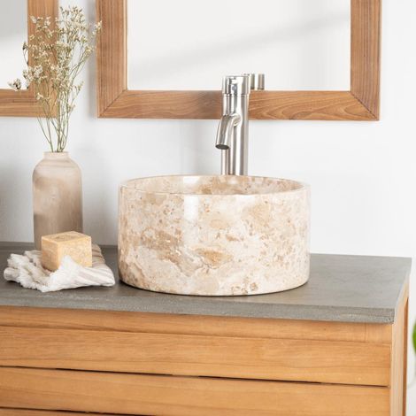 Lavabo encimera de mármol cuarto de baño Ulysse 30 cm crema (1/5)