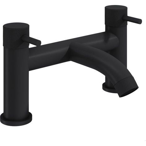 Round Deck Mounted Bath Filler Tap with Industrial Style Detailing - Black