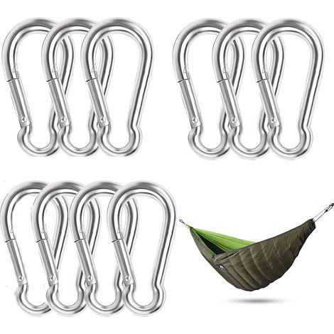 10 pezzi di moschettoni in acciaio inossidabile, impermeabili, resistenti alla ruggine, durevoli per sport, amache, pesca, altalene, campeggio, casa, giardinaggio, decorazione (1/5)