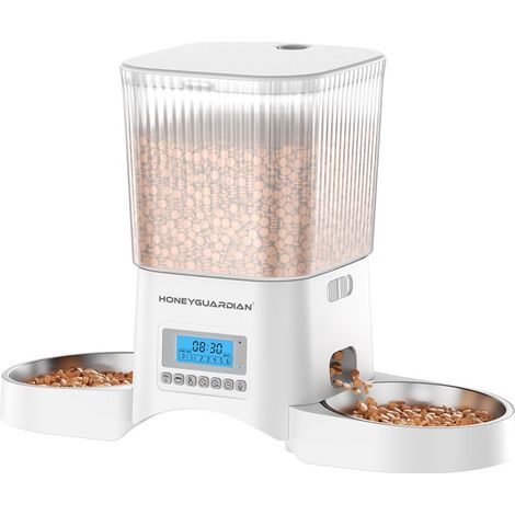 Distributeur de croquettes automatique pour chat et petit chien, programmable, 3,5L, avec gamelles doubles en acier inoxydable (1/5)