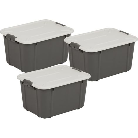 Lot de 3 boîtes de rangement universelles avec couvercle en plastique PP sans BPA Gris foncé 16 l (1/5)