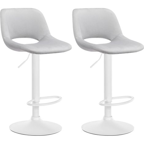 Sgabelli da bar seggioloni x2 con poggiapiedi in velluto grigio chiaro base in metallo bianco 100004089
