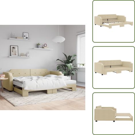 The Living Store Tagesbett Ausziehbar Creme 100x200 cm Stoff - Schlafsofa