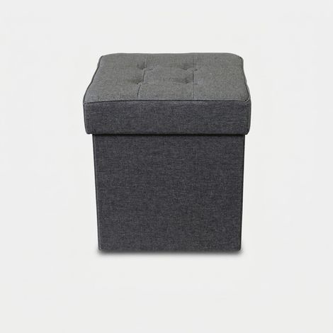 Quadratischer Sitzhocker mit Stauraum aus Stoff, platzsparend - Dunkel Grau