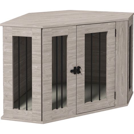Cage d'angle pour chien avec coussin et loquet de porte, cage pour chiens de taille moyenne, noyer, 104 x 55 x 63 cm (1/5)