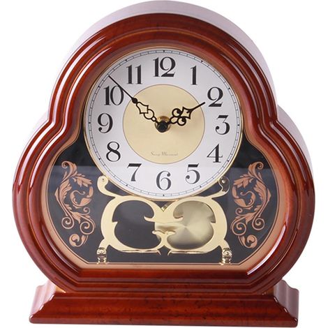 Horloge cheminée bois noyer 11x17 cm – balancier – piles – silencieuse – étagère/bureau/salon (1/5)