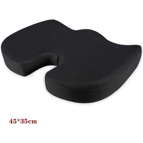 Coussin de siège orthopédique pour le coussin du coccyx fabriqué à partir de modèles de mailles en mousse visco-mémoire optimisées (noir) (1/4)