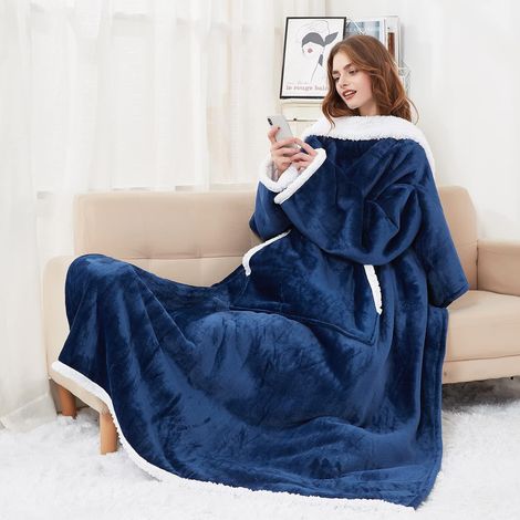 Couverture portable avec manches et poches, châle-couverture doux et chaud pour regarder la télévision. (1/5)