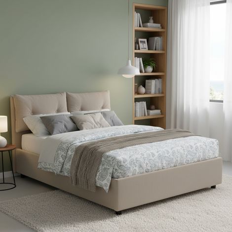 Dmora - Cama matrimonial Dgalant, Cama contenedor con tapizado en ecopiel, 100% Made in Italy, Apertura frontal, adecuado para colchón 160x190 cm, Tórtola (1/5)