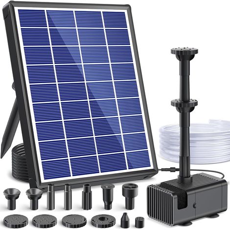1 Kit Fontaine Solaire, Pompe 6,5 W, Panneau Verre, Buses Double Couche, Étang Bain Oiseaux (1/5)