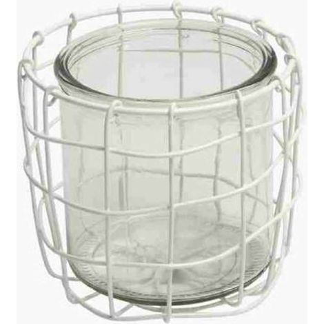 Freese – nature trends Photophore en fil métallique blanc avec verre, rond – Ø 12 x H 10 cm