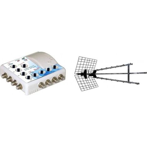 Antenne d'extérieur Trinappe amplifiée 57 dB UHF 4K HD Metronic 415049 + Amplificateur TV TNT Intérieur 8 S Filtre 4G Blanc 372018 (1/5)