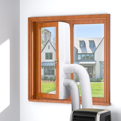 400 cm Fensterabdichtung, wasserdichtes Fensterdichtungsset für mobile Klimaanlagen, Verschluss4, Einzel- und Doppelschläuche erhältlich, ideal für mobile Klimaanlagen und Trockner, kein Bohren, Weiß (1/5)