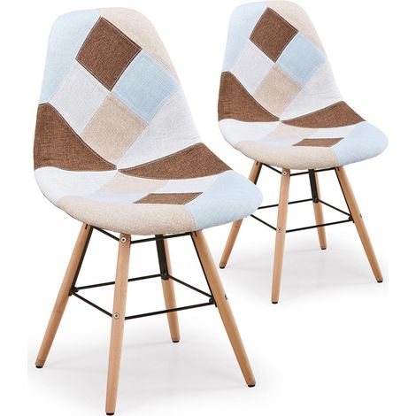 Lot de 2 chaises scandinaves Lisa Patchwork Beige (1/5)