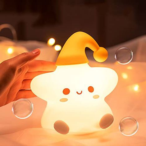 OBOSOE Veilleuse lumière chaude, veilleuse pour la chambre à coucher pour enfants, trois niveaux de luminosité, en silicone, rechargeable, minuterie (1/5)