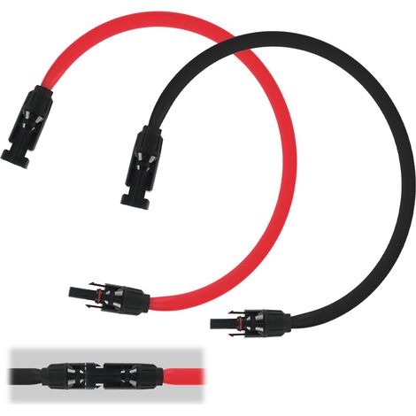 Lot 2 Câble Solaire 4mm2 Plat Passe-Fenêtre, 50cm, Câble Panneau Solaire Flexible 4 mm² avec Connecteur MC4 et Raccord, Extension Photovoltaïque pour Balcon, Camping-Car, Garage, Installation Mobile (1/5)