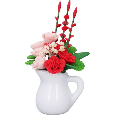 Pot de fleurs miniature pour maison de poupée, échelle 1:12, décoration, mini plante en argile, modèle d'arrangement floral, rouge, rose, Yulan, blanc. (1/5)